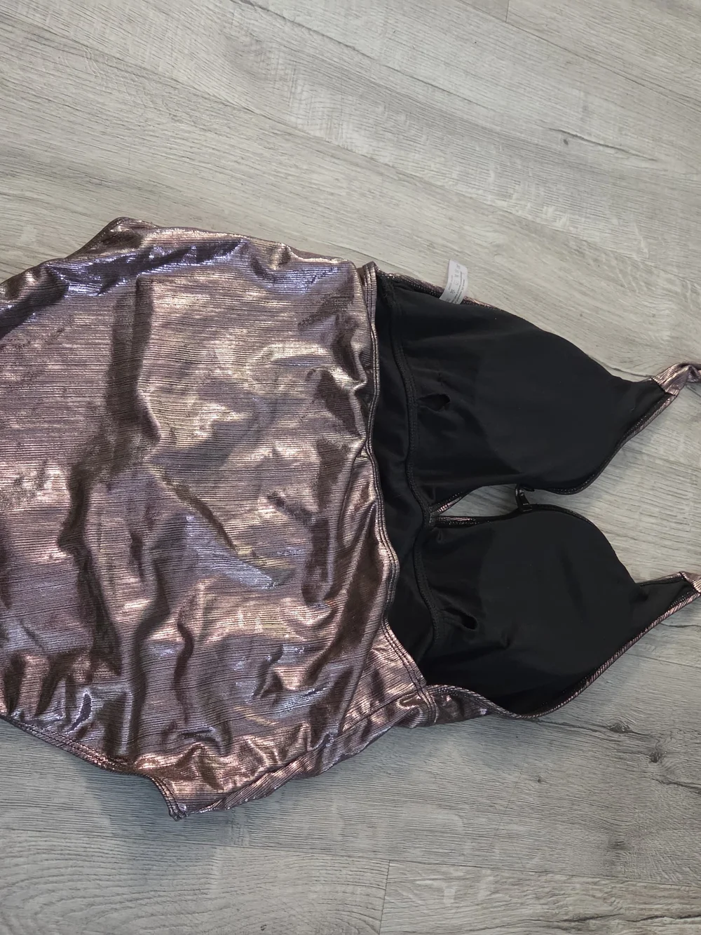 Shimmery Bronze One-Piece Swimsuit with Waist Tie